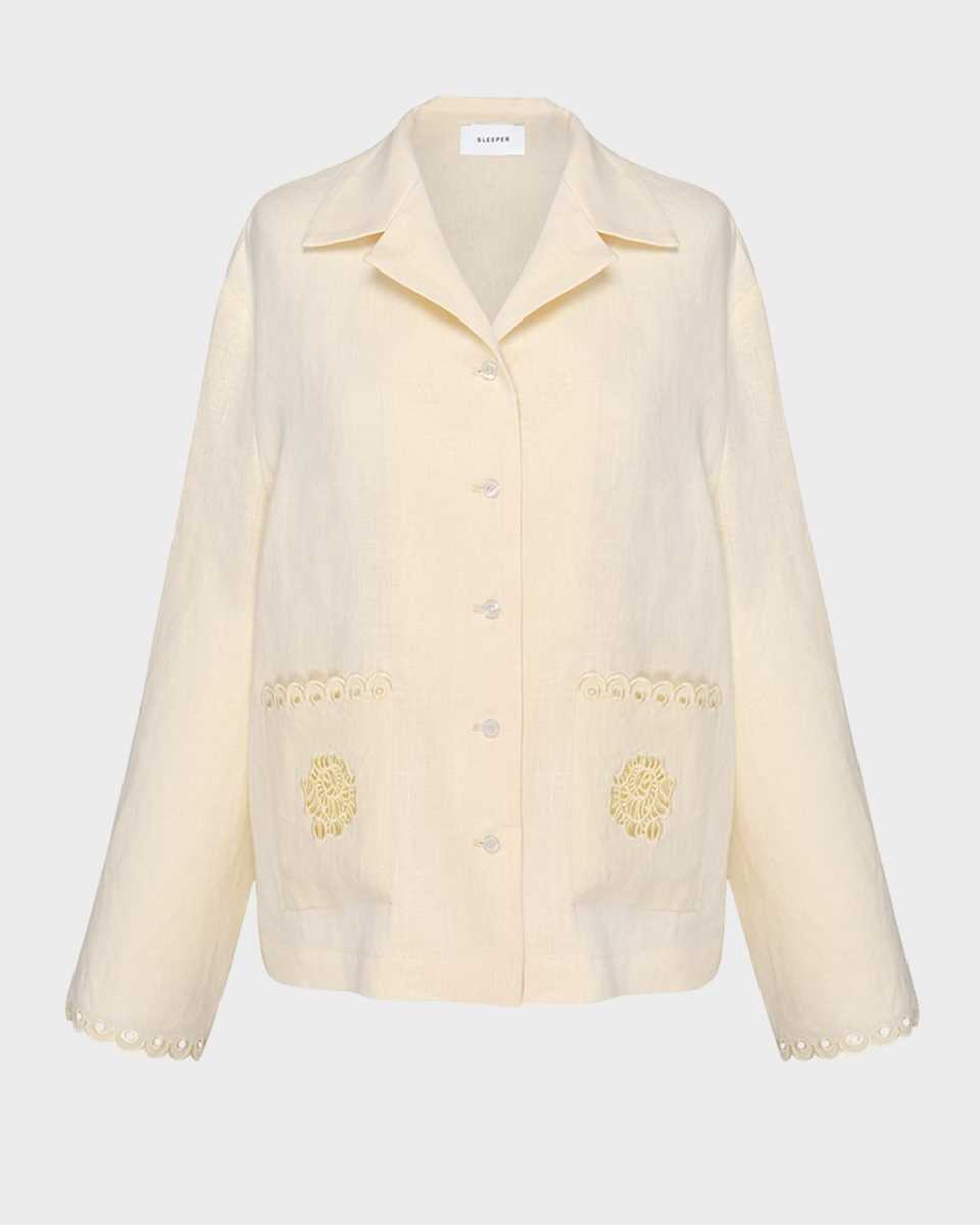 Sofia Floral-Embroidered Linen Shirt