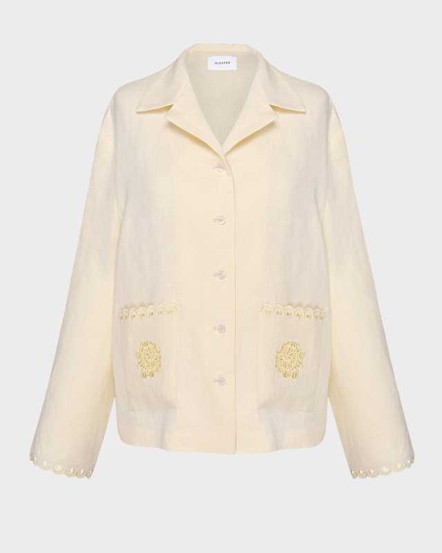 Sofia Floral-Embroidered Linen Shirt