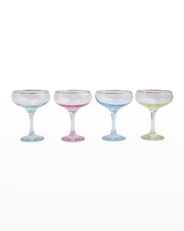 Rainbow Assorted Coupe Champagne Glasses, Set of 4