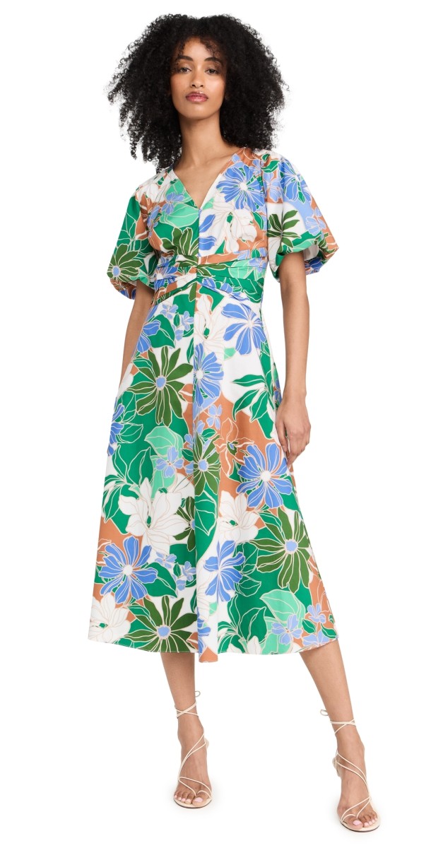 Shoshanna Jacqueline Dress Ivory/Green/Tan