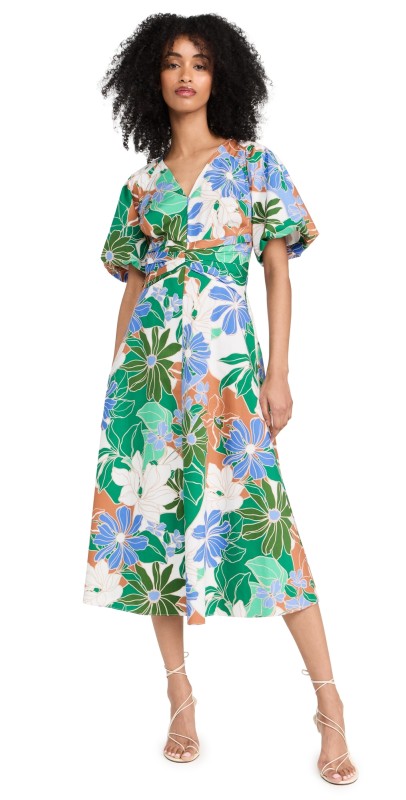 Shoshanna Jacqueline Dress Ivory/Green/Tan