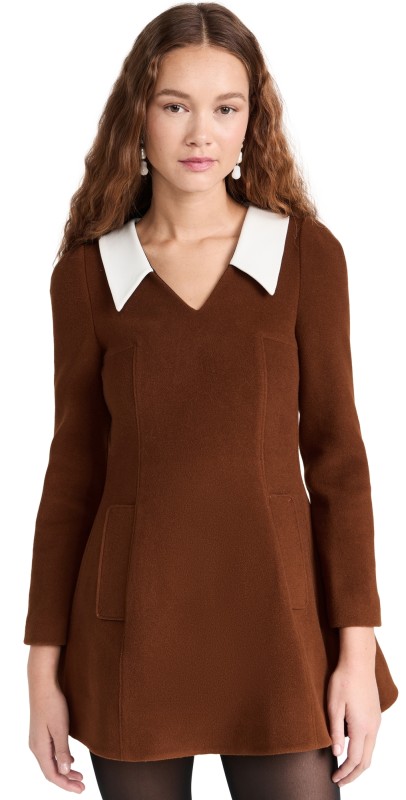 SHUSHU/TONG Double Collar Fake Two-Piece Dress Brown