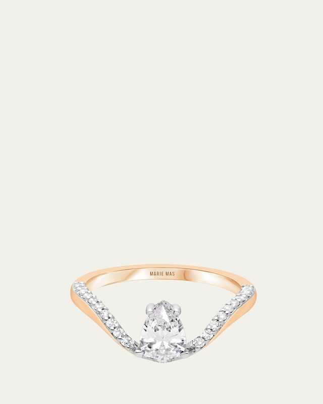 18K Rose Gold Half Pave and Floating Diamond Pear Halo Ring