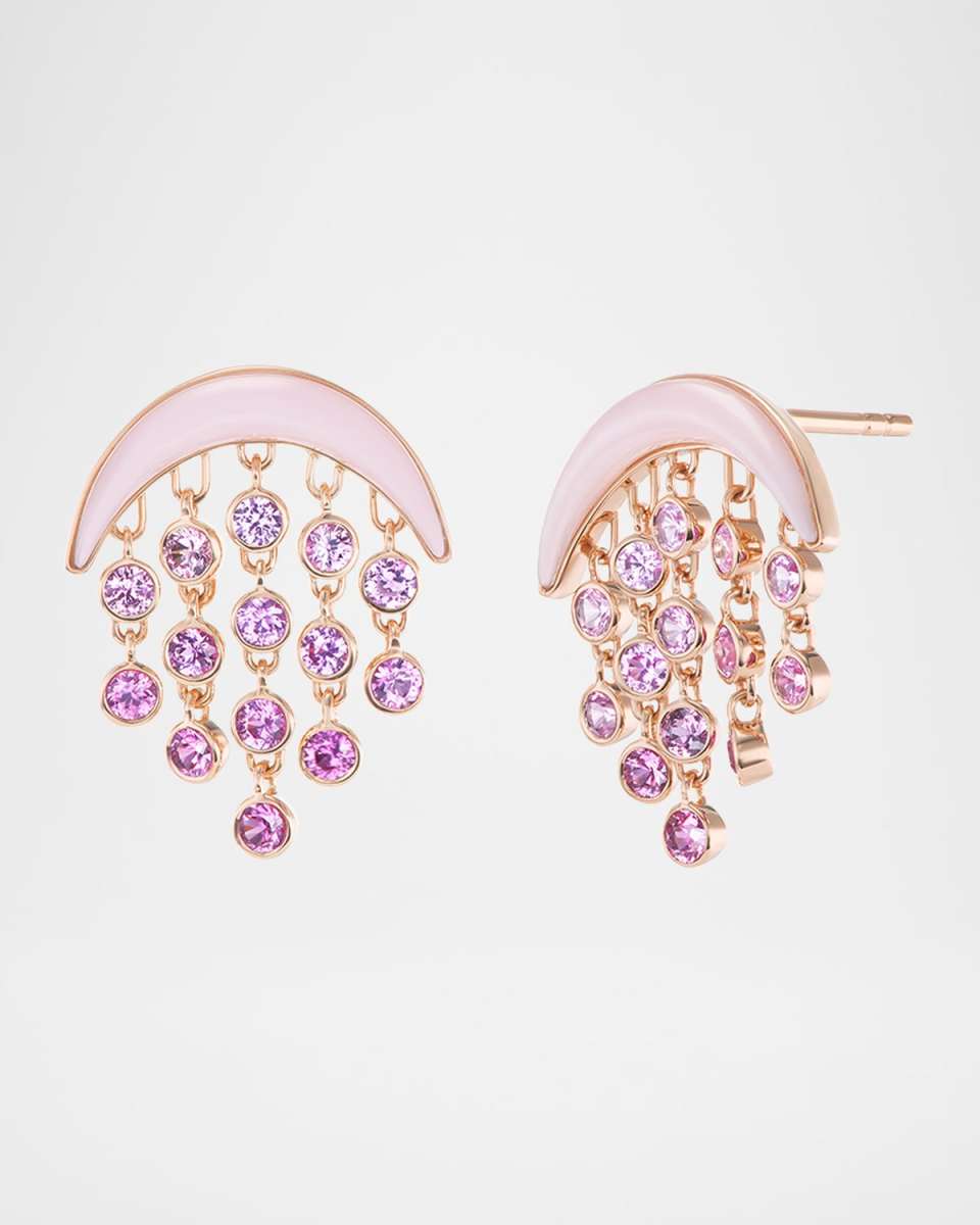 18K Rose Gold Baby Fringe Earrings with Pink Sapphire and Opal