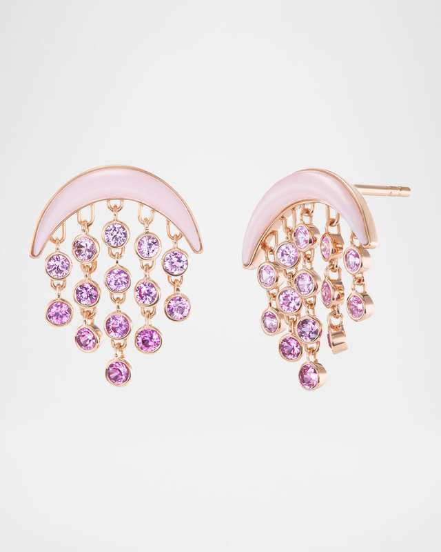 18K Rose Gold Baby Fringe Earrings with Pink Sapphire and Opal