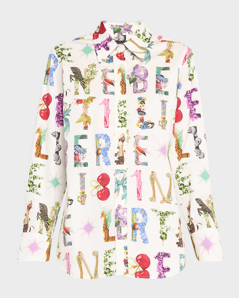 New Classic Button-Front Shirt with Deco Letters