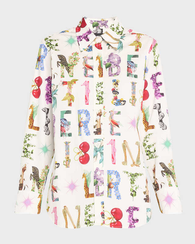 New Classic Button-Front Shirt with Deco Letters