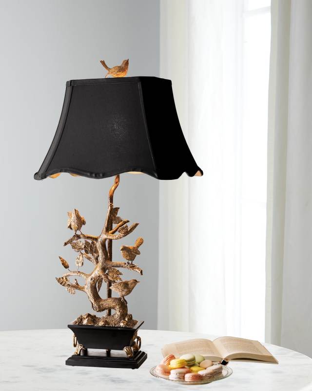Brass Bird-on-Branch Lamp