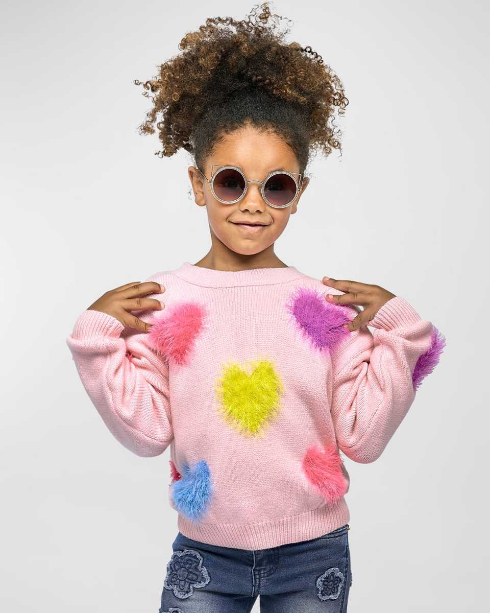 Girl's Sweater W/ Multicolor Hearts, Size 2T-10