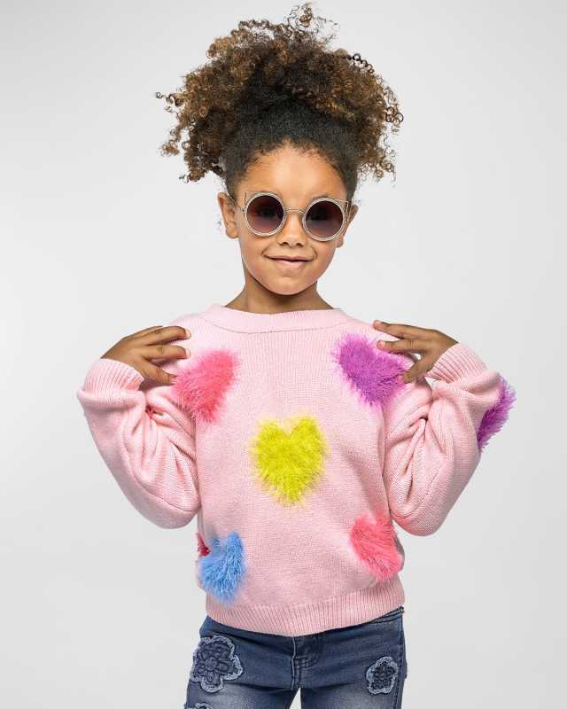 Girl's Sweater W/ Multicolor Hearts, Size 2T-10