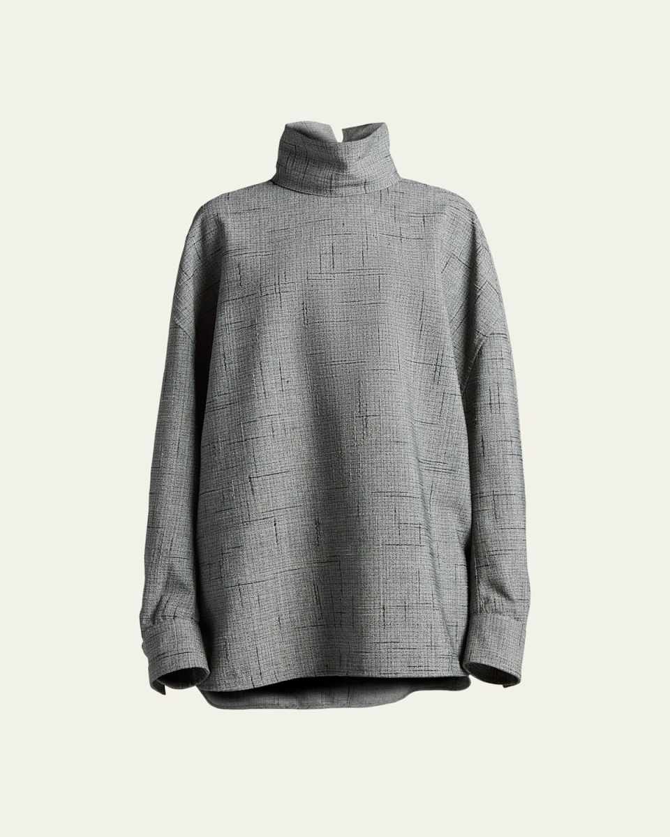 Turtleneck 3D Crisscross Plaid Jacquard Oversized Shirt