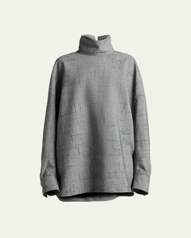 Turtleneck 3D Crisscross Plaid Jacquard Oversized Shirt