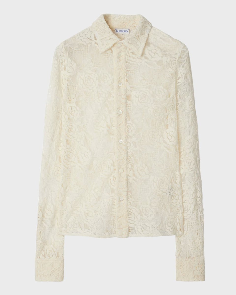 Lace Fitted Button-Front Shirt