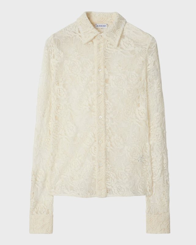 Lace Fitted Button-Front Shirt