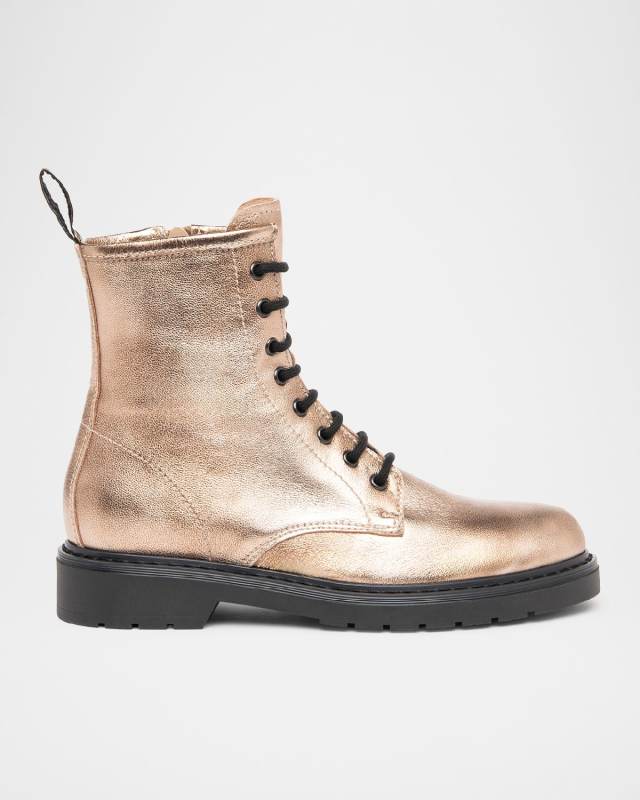 Clean Metallic Leather Combat Booties