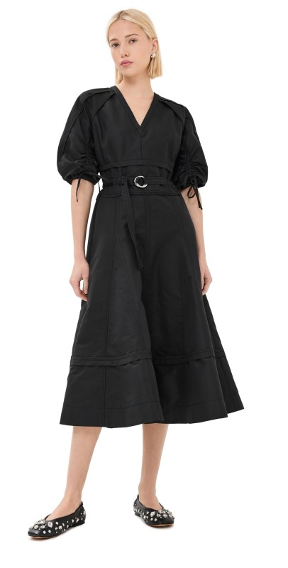 3.1 Phillip Lim V-Neck Dress with Gathered Sleeves Black