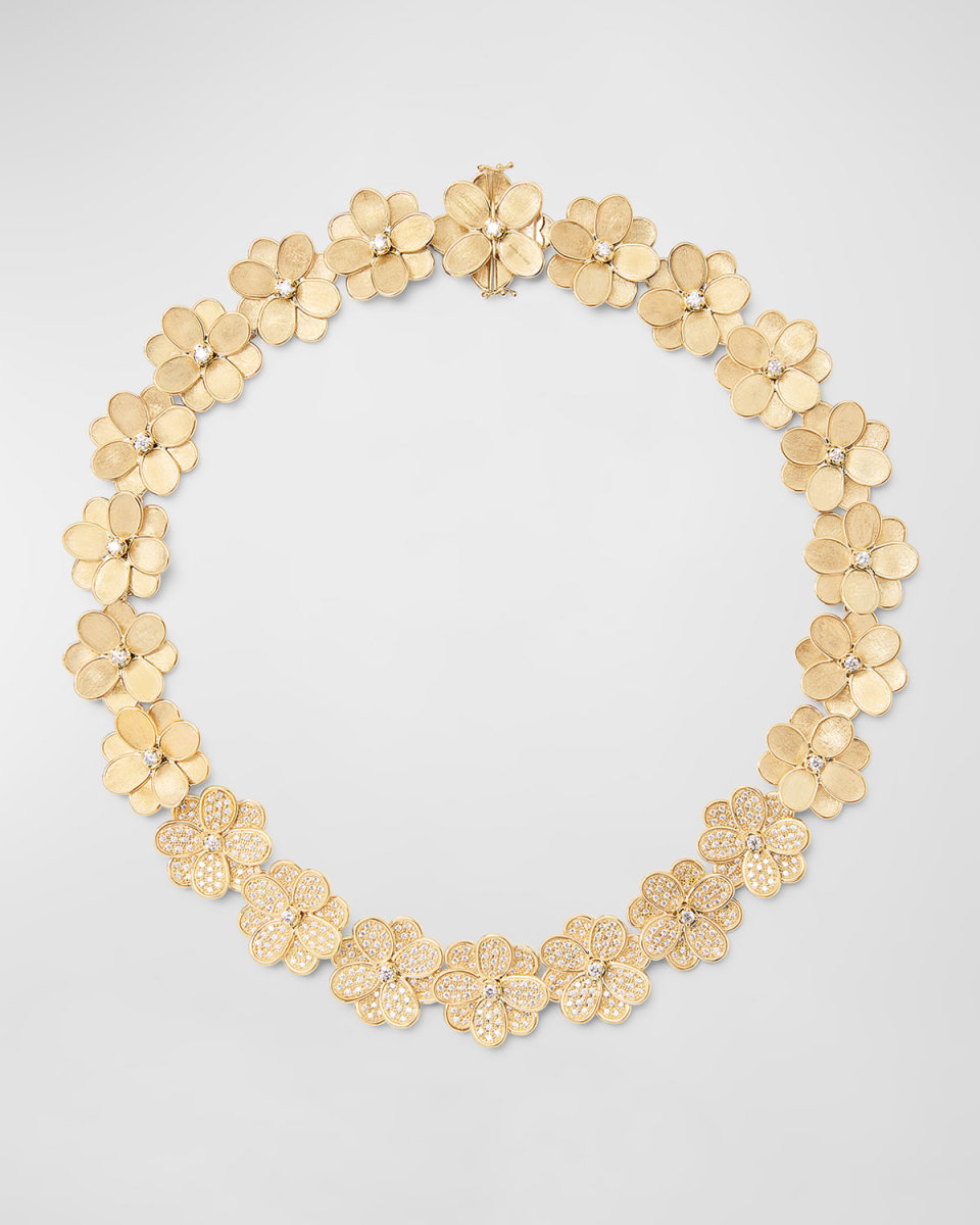 18K Yellow Gold Flower Necklace with Diamonds, 17.5"