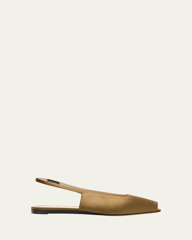 Satin Sling Peep-Toe Ballerina Flats