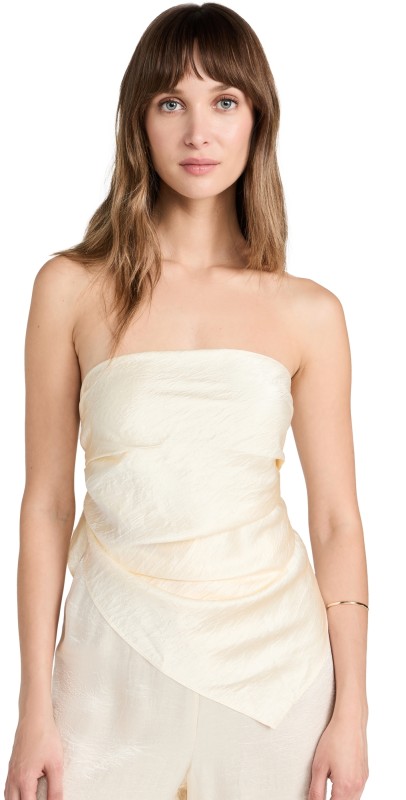 Enza Costa Textured Satin Scarf Top Antique Cream