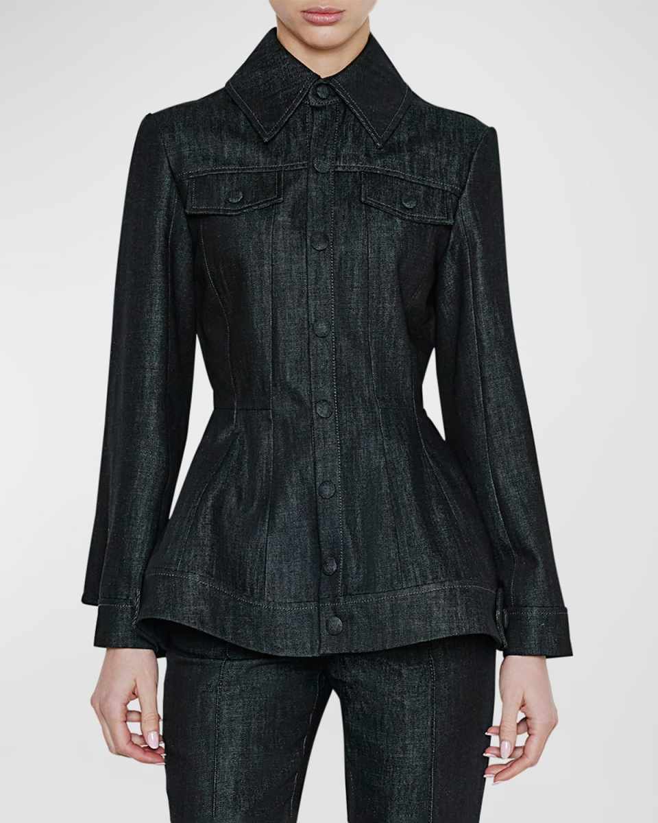 Flared Denim Jacket with Pleated Back