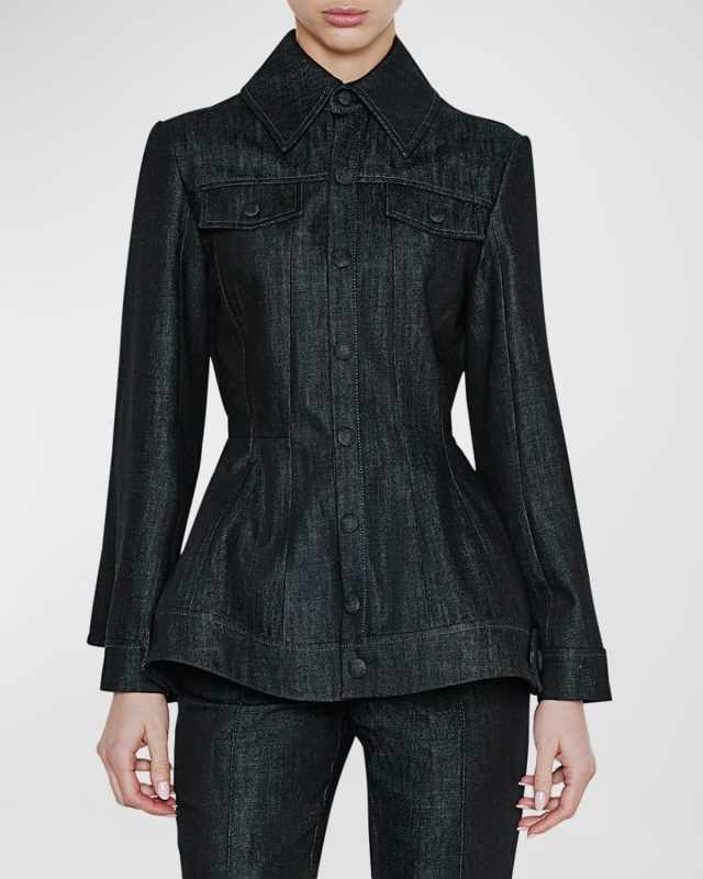 Flared Denim Jacket with Pleated Back