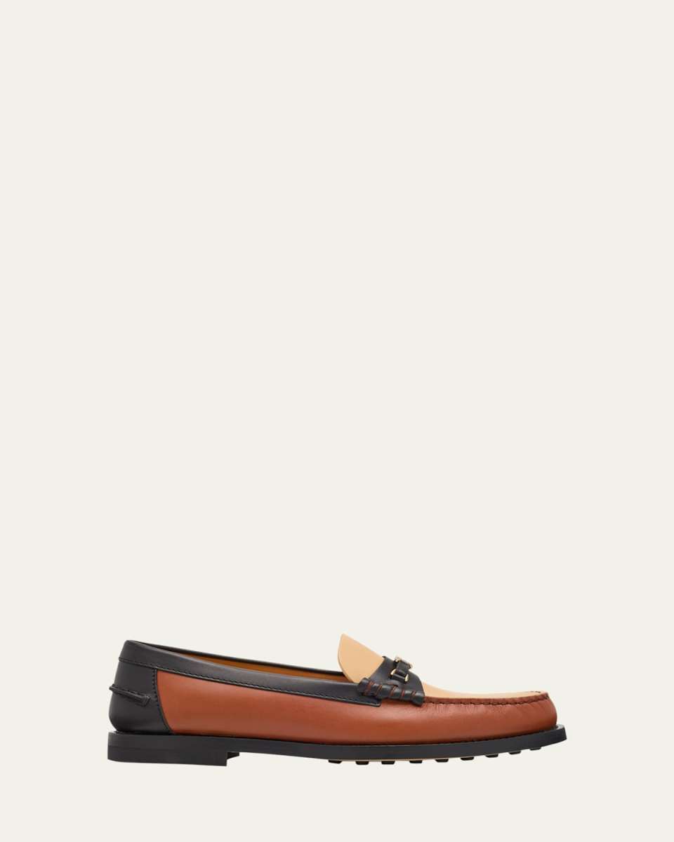 Colorblock Leather Chain Loafers