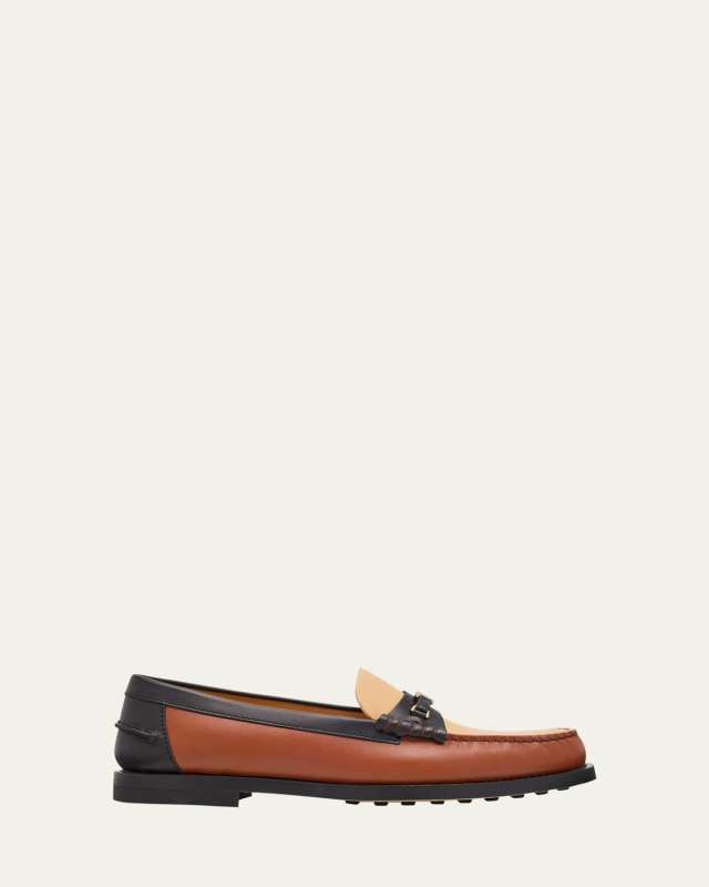 Colorblock Leather Chain Loafers