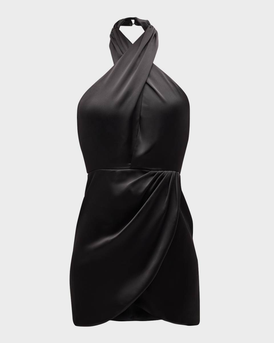 Jona Pleated Crossover Halter Mini Dress