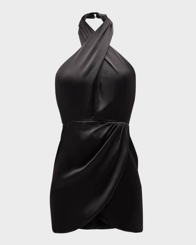 Jona Pleated Crossover Halter Mini Dress