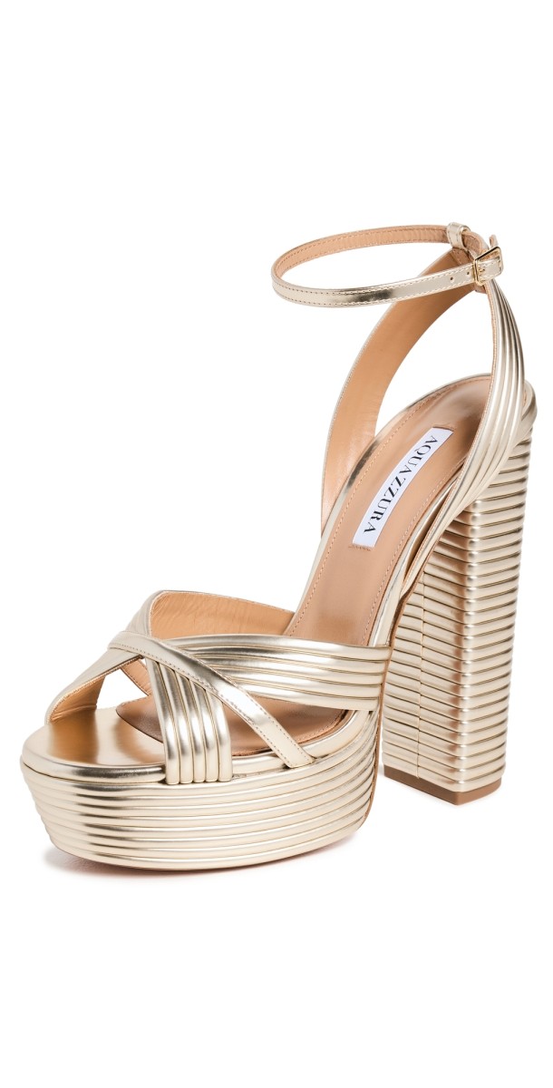 Aquazzura Sundance Plateau Sandals 140mm Light Gold
