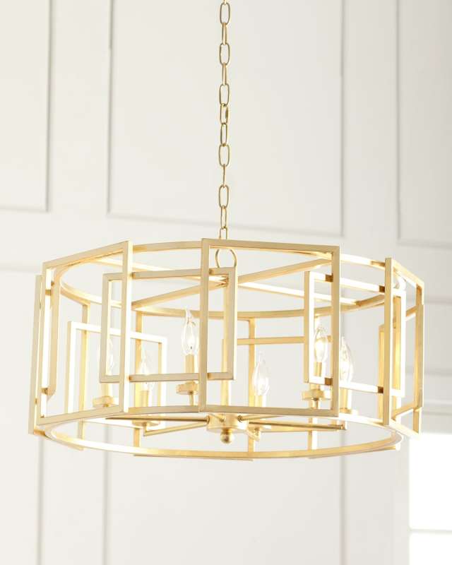 Gold Leaf Square-Motif Drum Chandelier