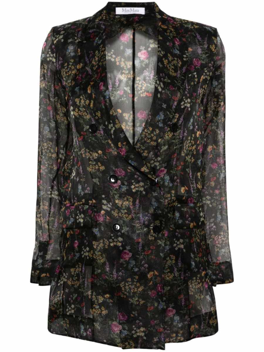Jabot floral-print silk blazer