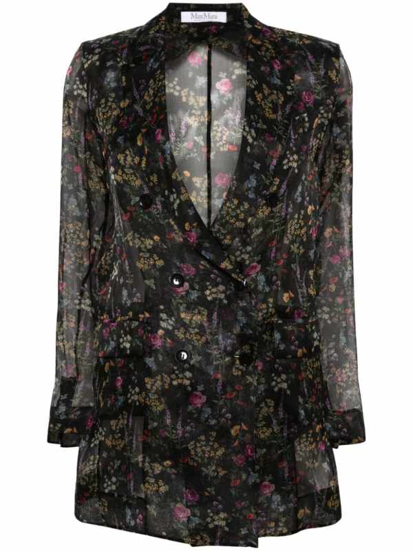 Jabot floral-print silk blazer