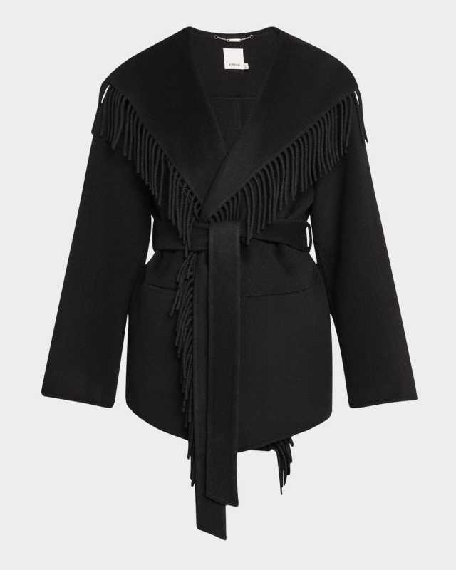 Rowen Fringe Belted Wool-Blend Jacket