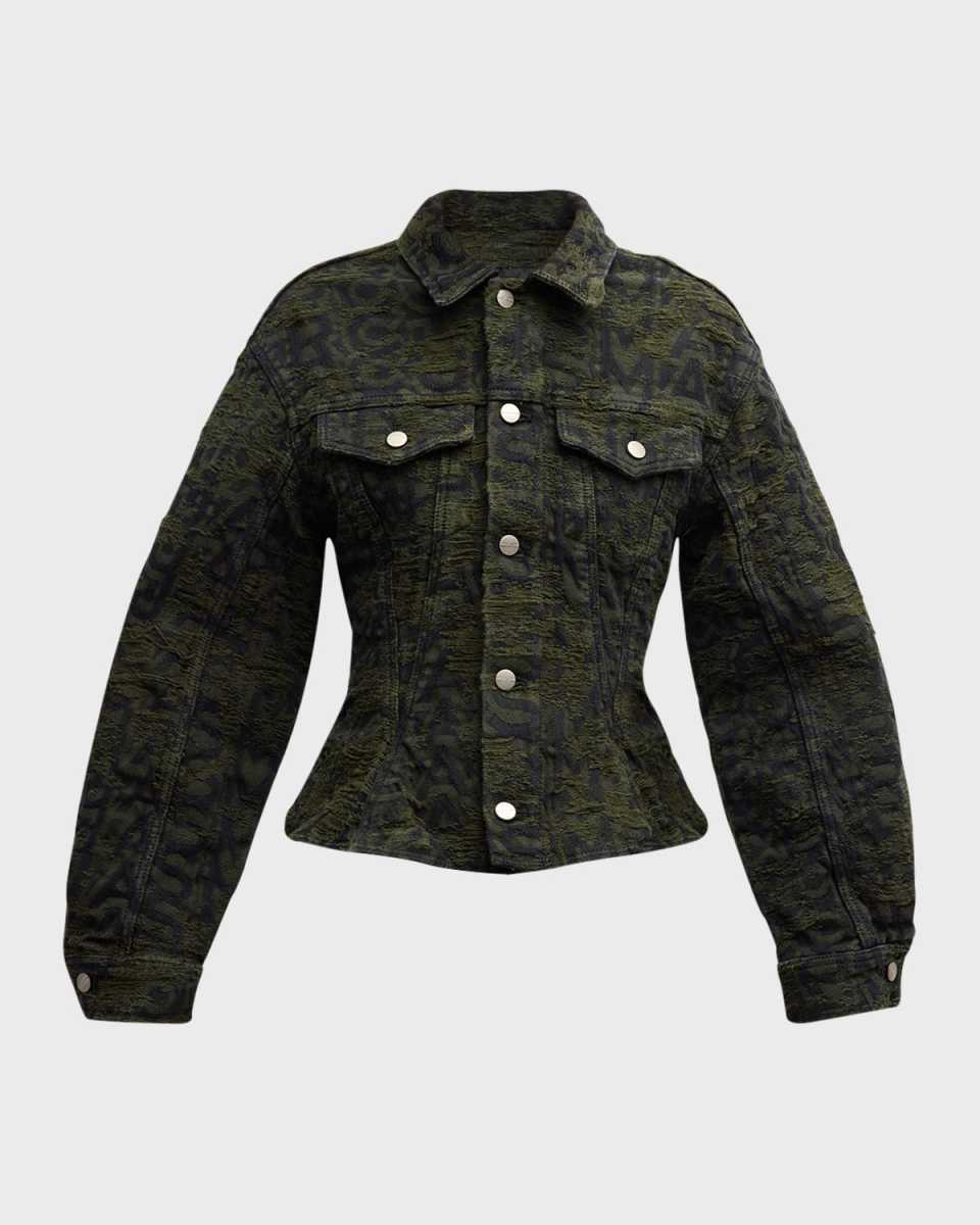 Distressed Monogram Denim Peplum Jacket