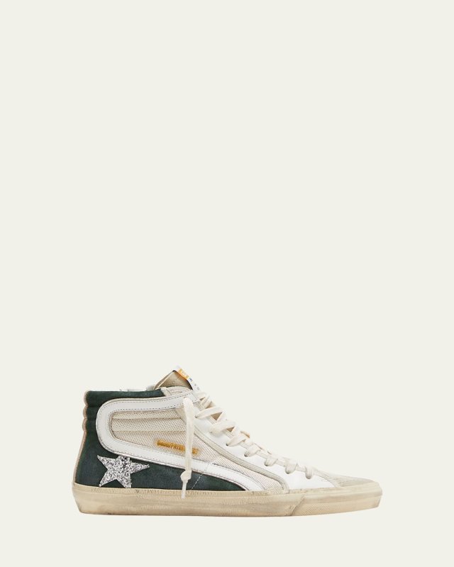 Slide High-Top Glitter Leather Sneakers