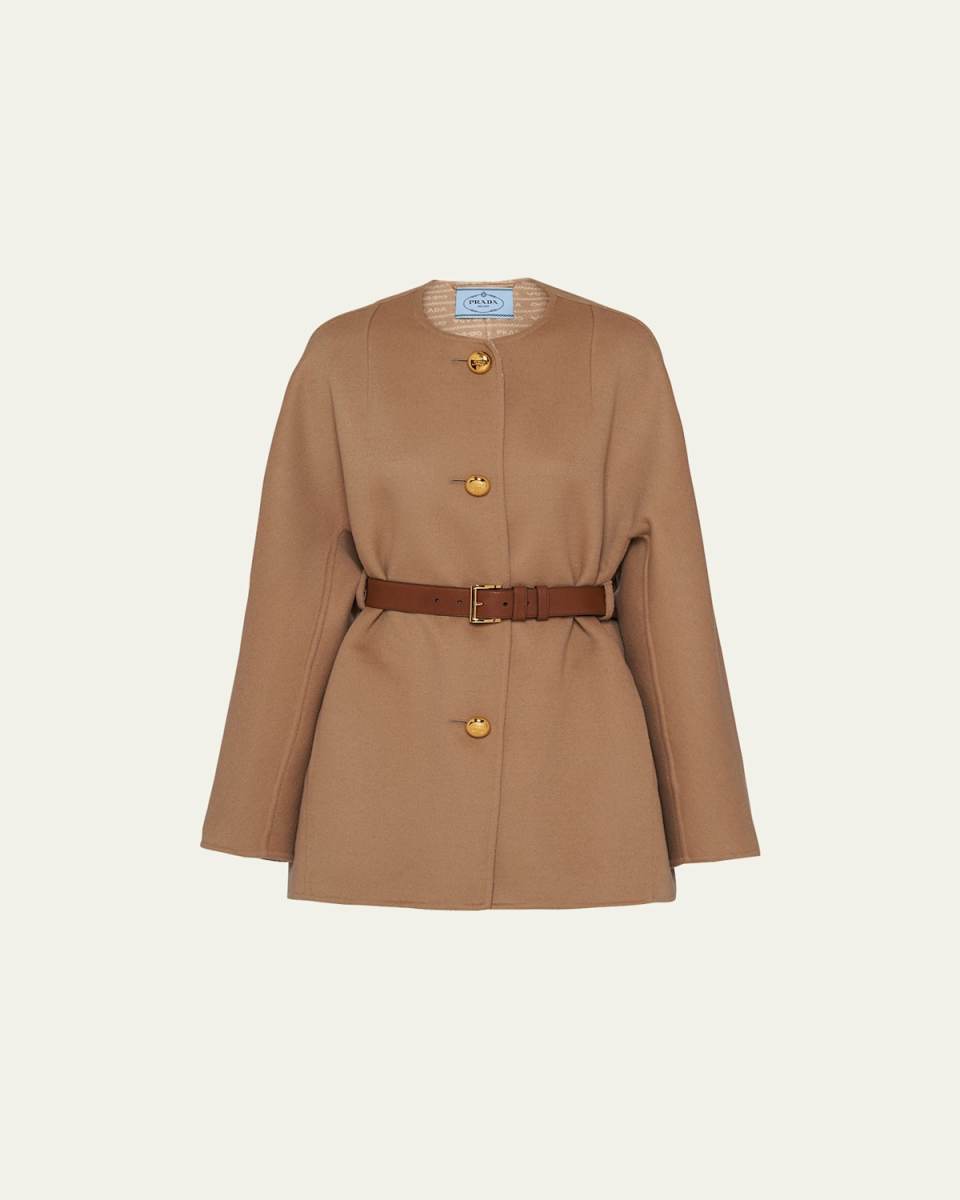 Double Wool Leather Belted Caban Jacket