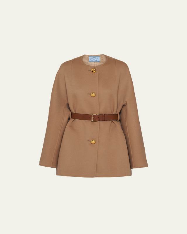 Double Wool Leather Belted Caban Jacket