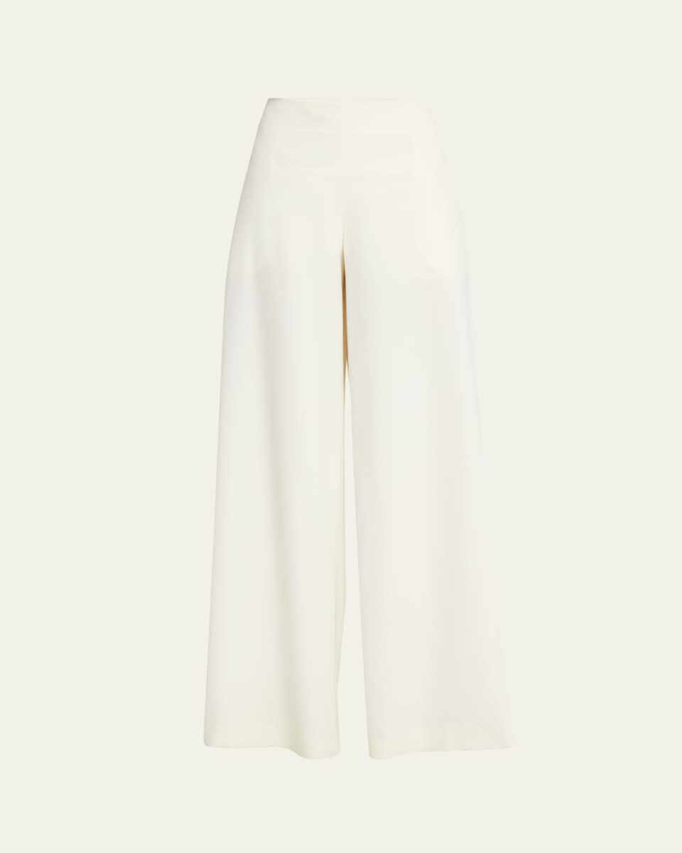 Dela Mid-Rise Wide-Leg Wool Crepe Pants