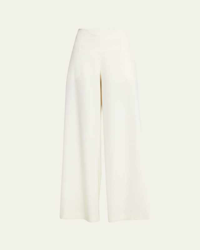 Dela Mid-Rise Wide-Leg Wool Crepe Pants