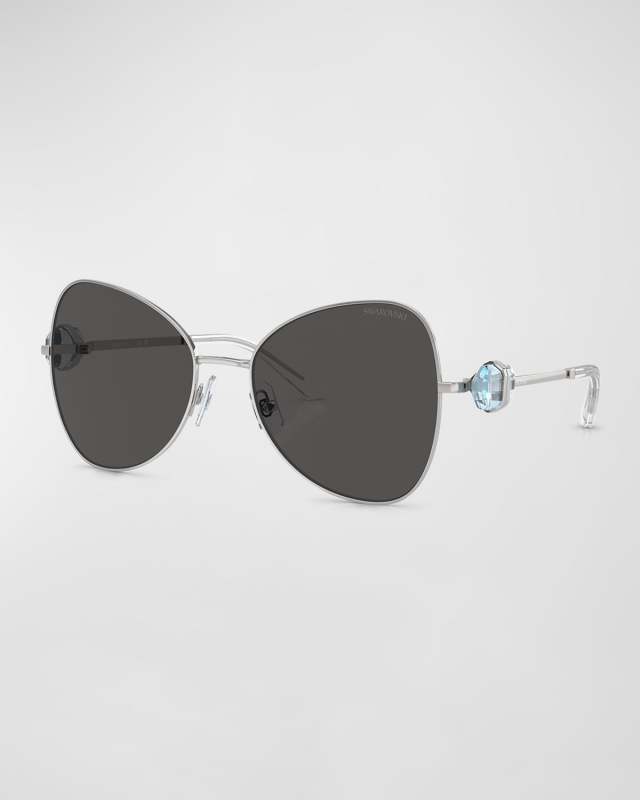 Full-Cut Crystal Silver Metal Butterfly Sunglasses