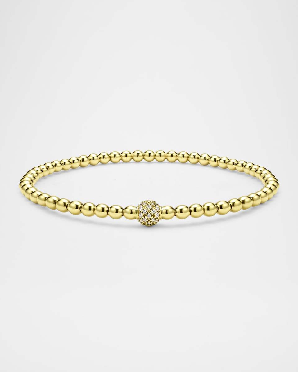 18K Gold Caviar Pave Ball 3mm Stretch Bracelet