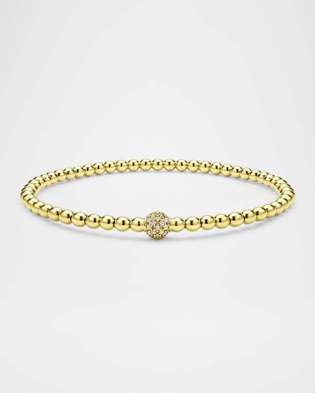 18K Gold Caviar Pave Ball 3mm Stretch Bracelet