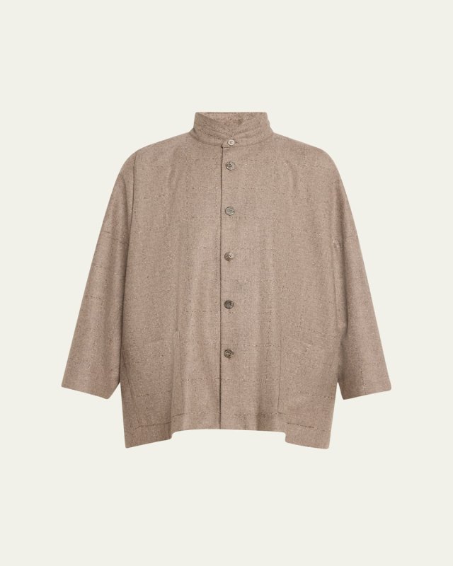 Wide Longer-Back Double Stand Collar Jacket (Long Length)