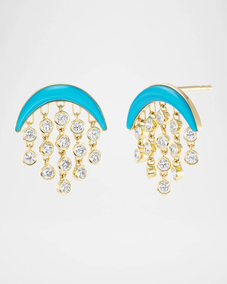 18K Gold Baby Fringe Earrings with Turquoise and Diamonds
