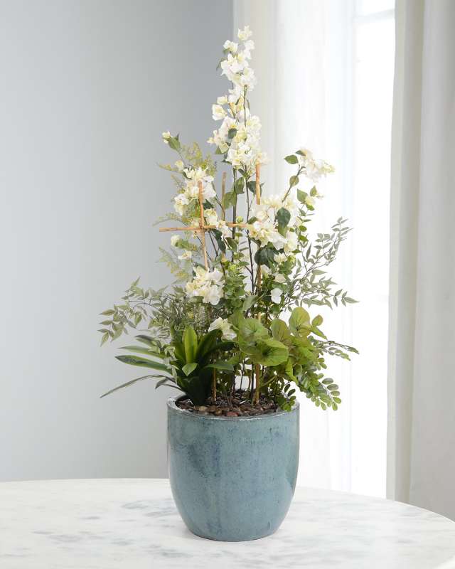 Bougainvillia Rock Garden 76" Faux Floral Arrangement in Ceramic Pot