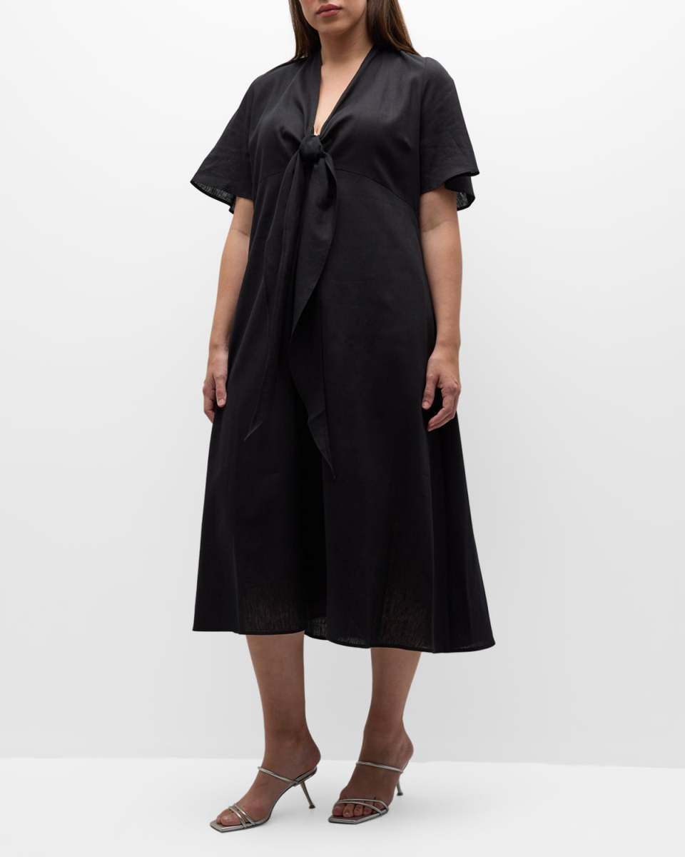 Plus Size Fiorella Tie-Front Midi Dress