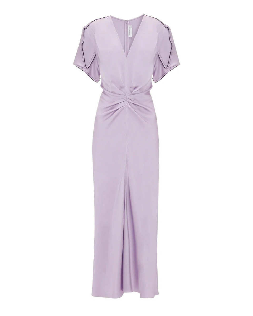 Gathered V-Neck Midi Dress