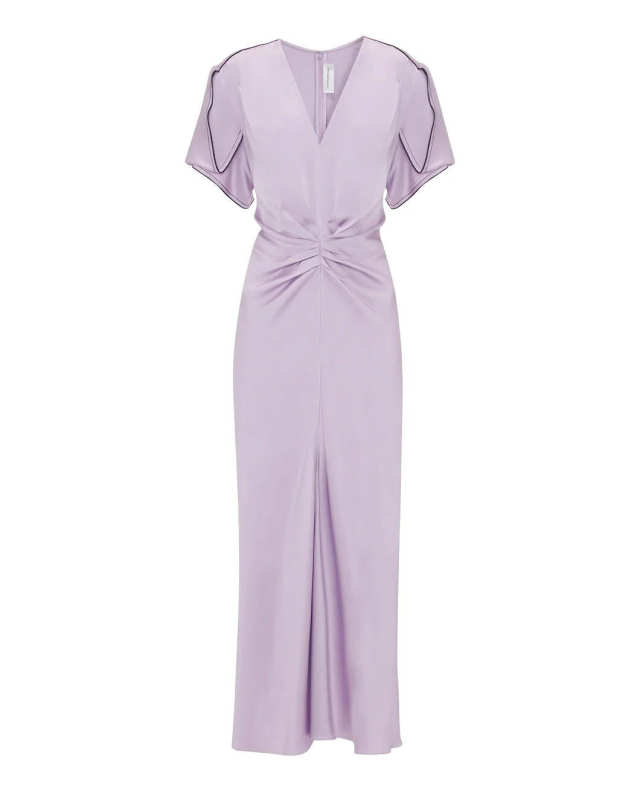 Gathered V-Neck Midi Dress