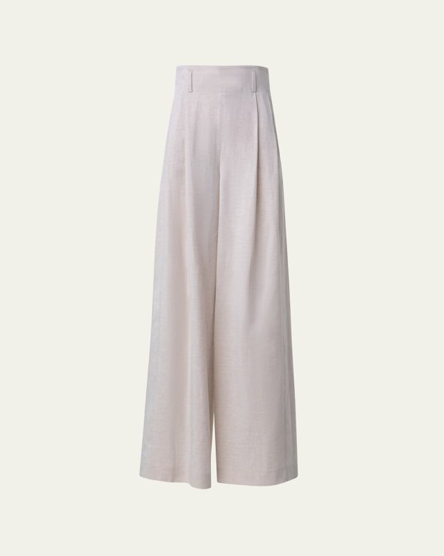 Florina Linen Microstripe Wide-Leg Pants